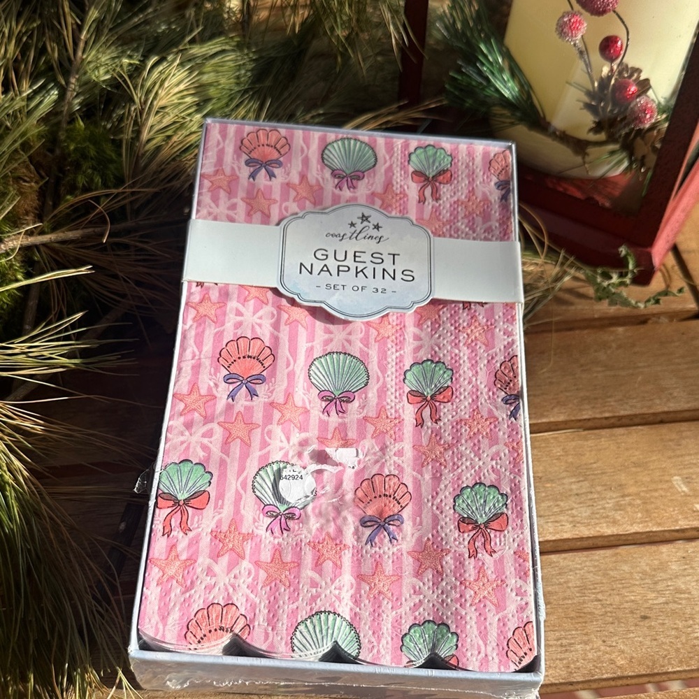Coastlines pink shell guest bathroom napkins set of 32